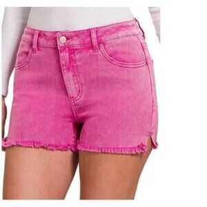 Zenana Hot Pink Women's Denim Frayed Cutoff Shorts  Size Large (10)